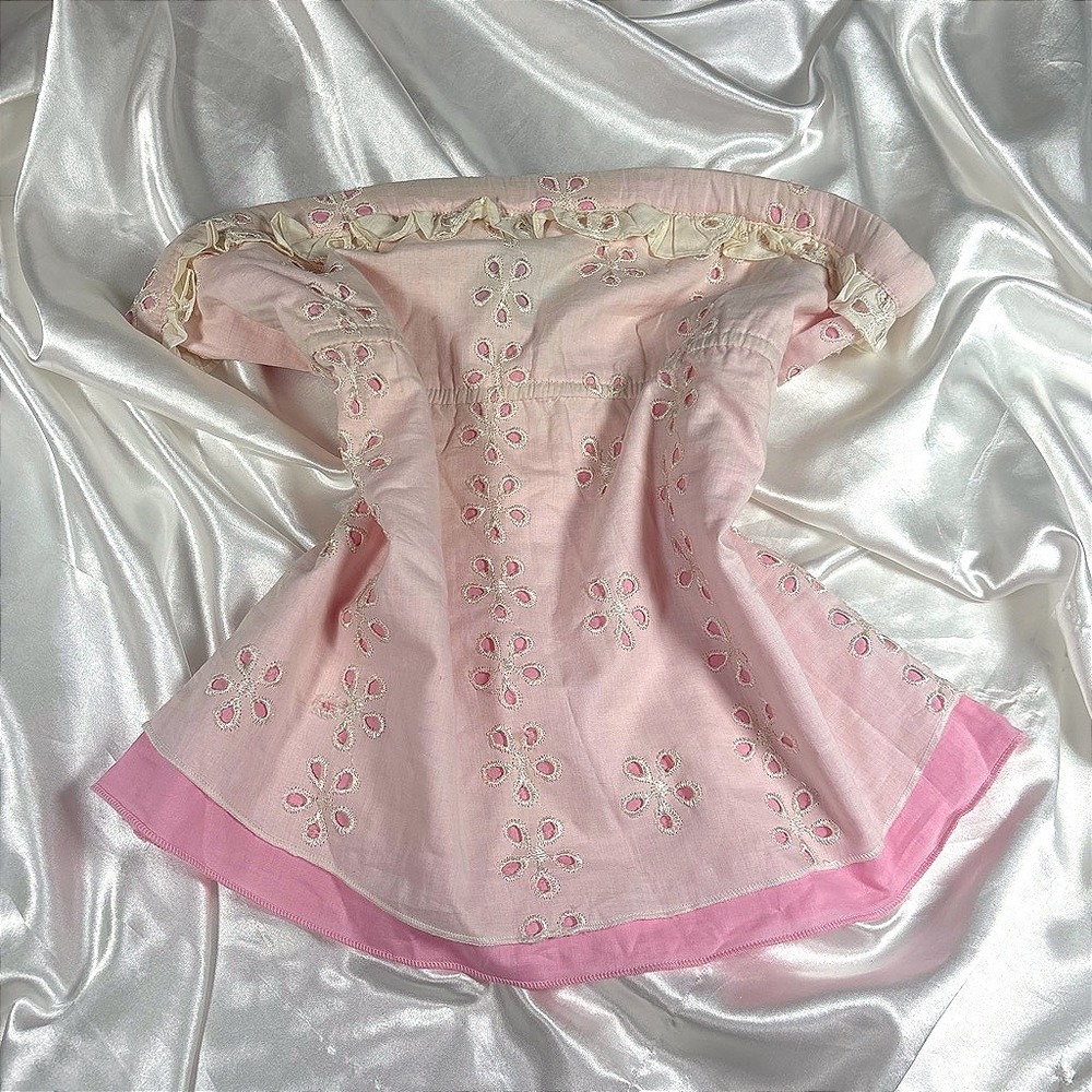 y2k Tube Top Pink Excellent Angie Floral Eyelet Ruffle Babydoll Strapless S